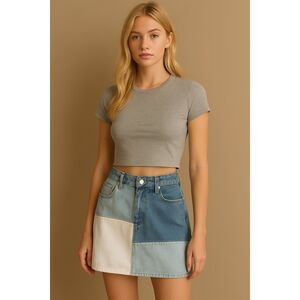 Pacsun Patchwork Colorblock Denim Mini Skirt – Size 25 – 100% Cotton Y2K Retro